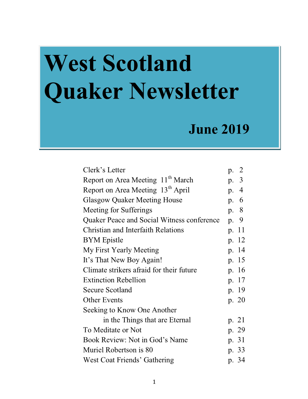 West Scotland Quaker Newsletter