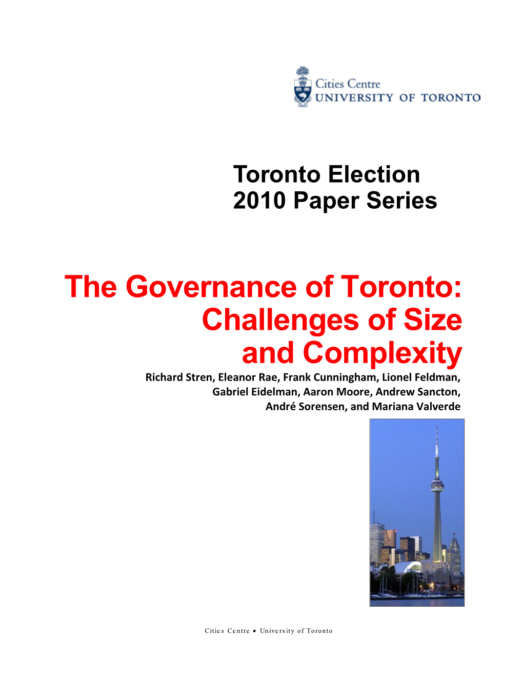 The Governance of Toronto