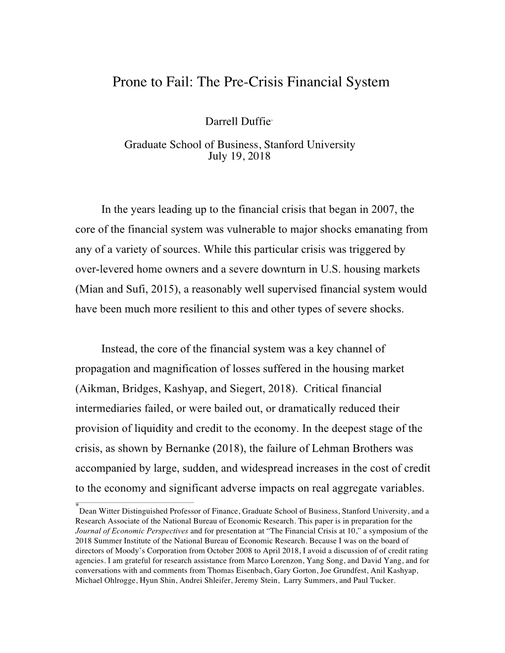 Prone to Fail: the Pre-Crisis Financial System