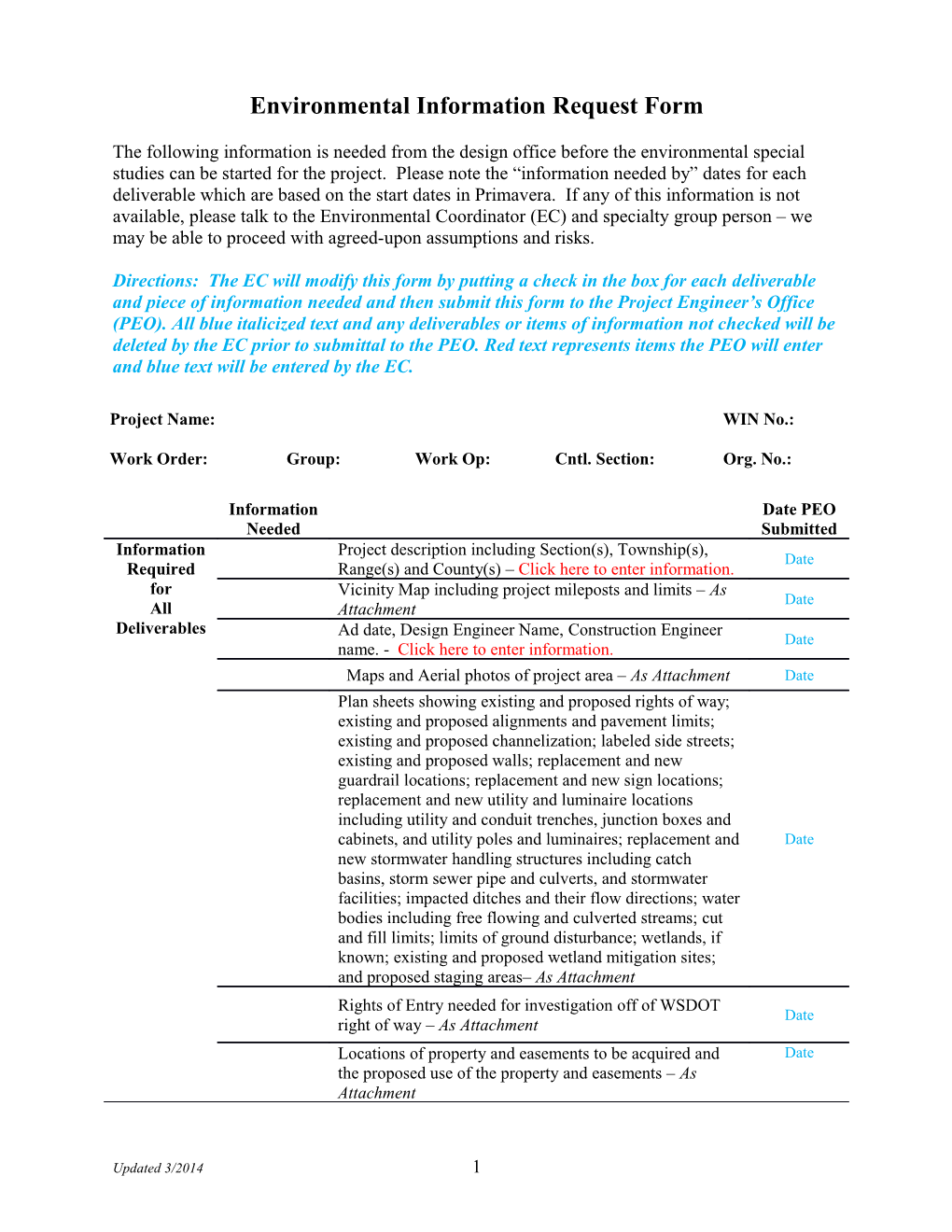 Environmental Data Form