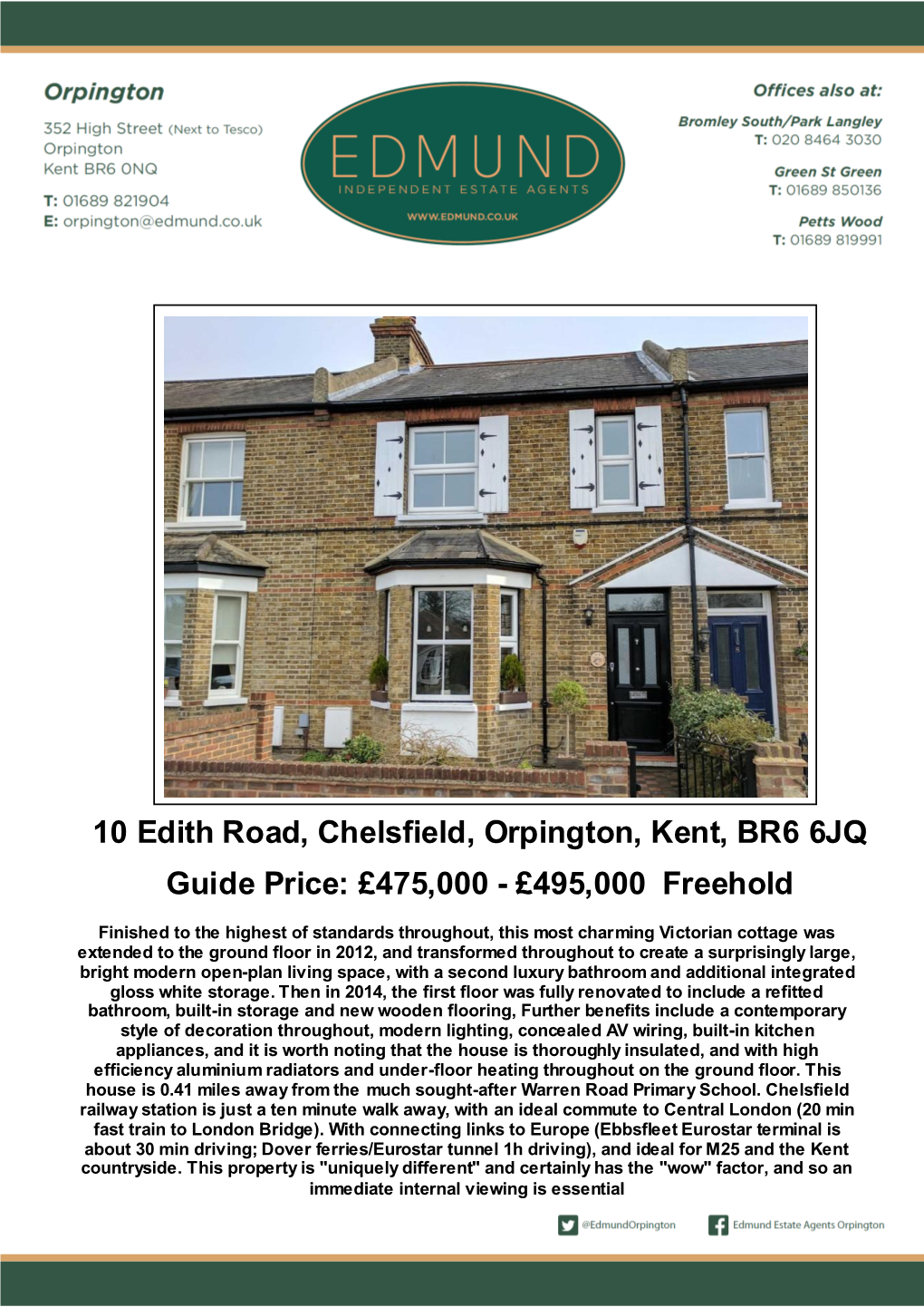 10 Edith Road, Chelsfield, Orpington, Kent, BR6 6JQ Guide Price