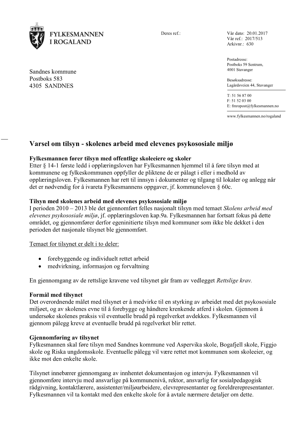 Varsel Om Tilsyn - Skolenes Arbeid Med Elevenes Psykososiale Miljø