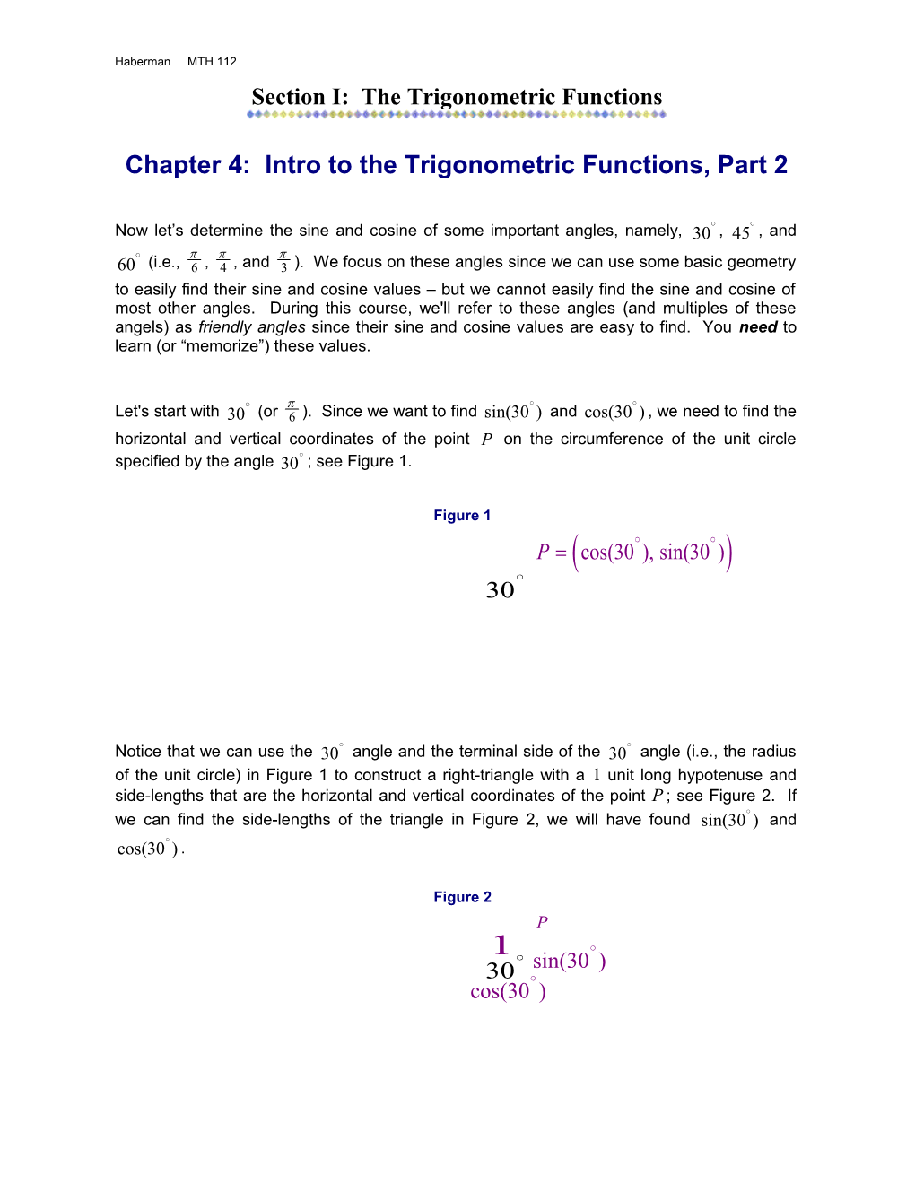 Section I: the Trigonometric Functions