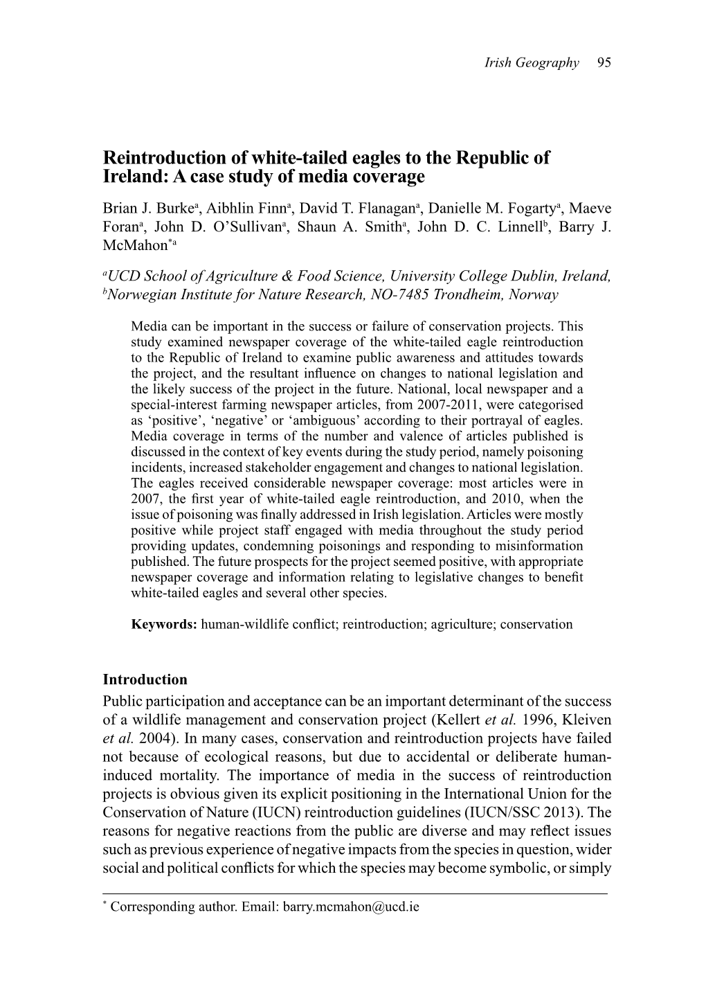 Reintroduction of White-Tailed Eagles to the Republic of Ireland: a Case Study of Media Coverage Brian J