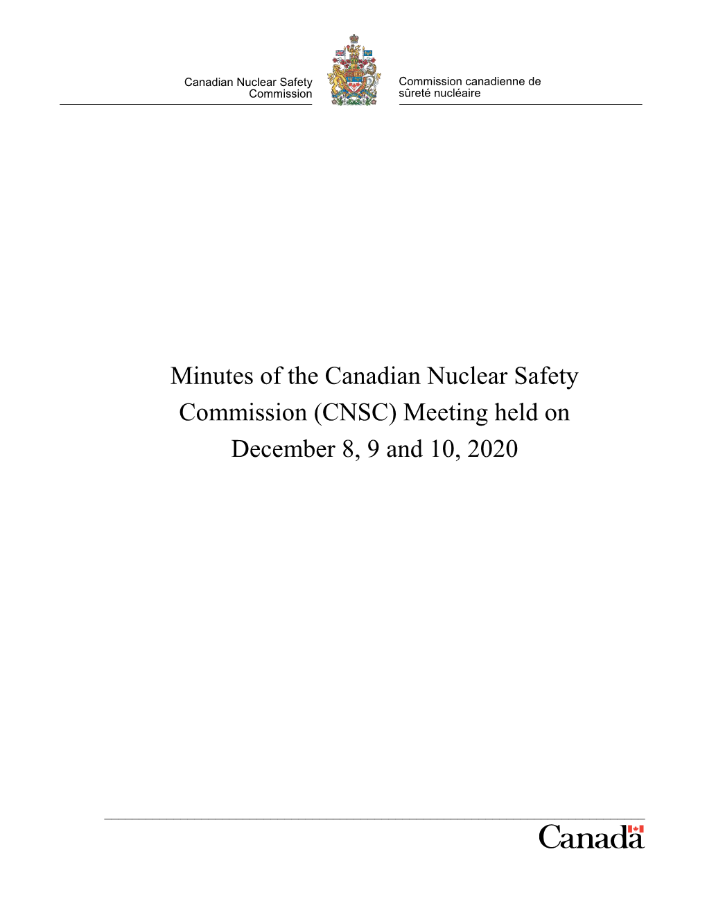 Minutes of the Canadian Nuclear Safety Commission (CNSC) Meeting Held on December 8, 9 and 10, 2020
