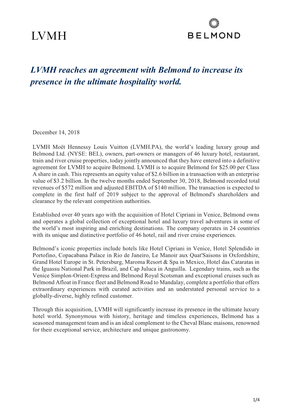 LVMH Reaches an Agreement with Belmond to Increase Its Presence in the Ultimate Hospitality World