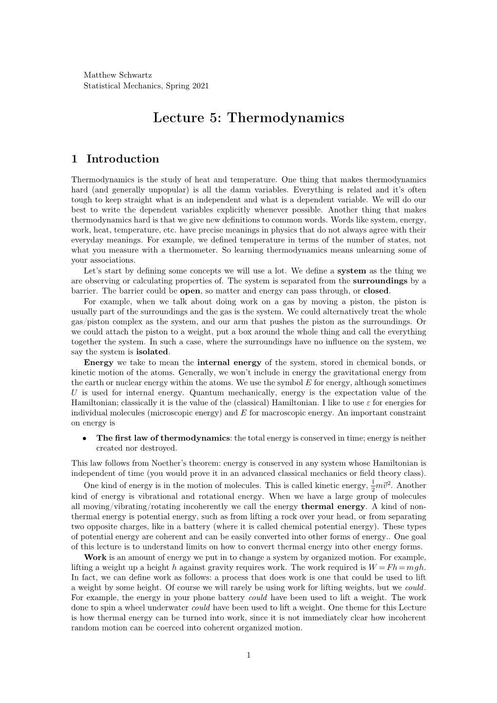 Lecture 5: Thermodynamics