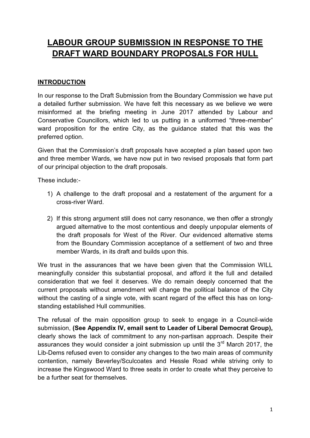 Hull Labour Group Feels That the Boundary Commission Have Been Too Quick to Dismiss the Case for a Cross-River Ward at Kingswood and Beverley