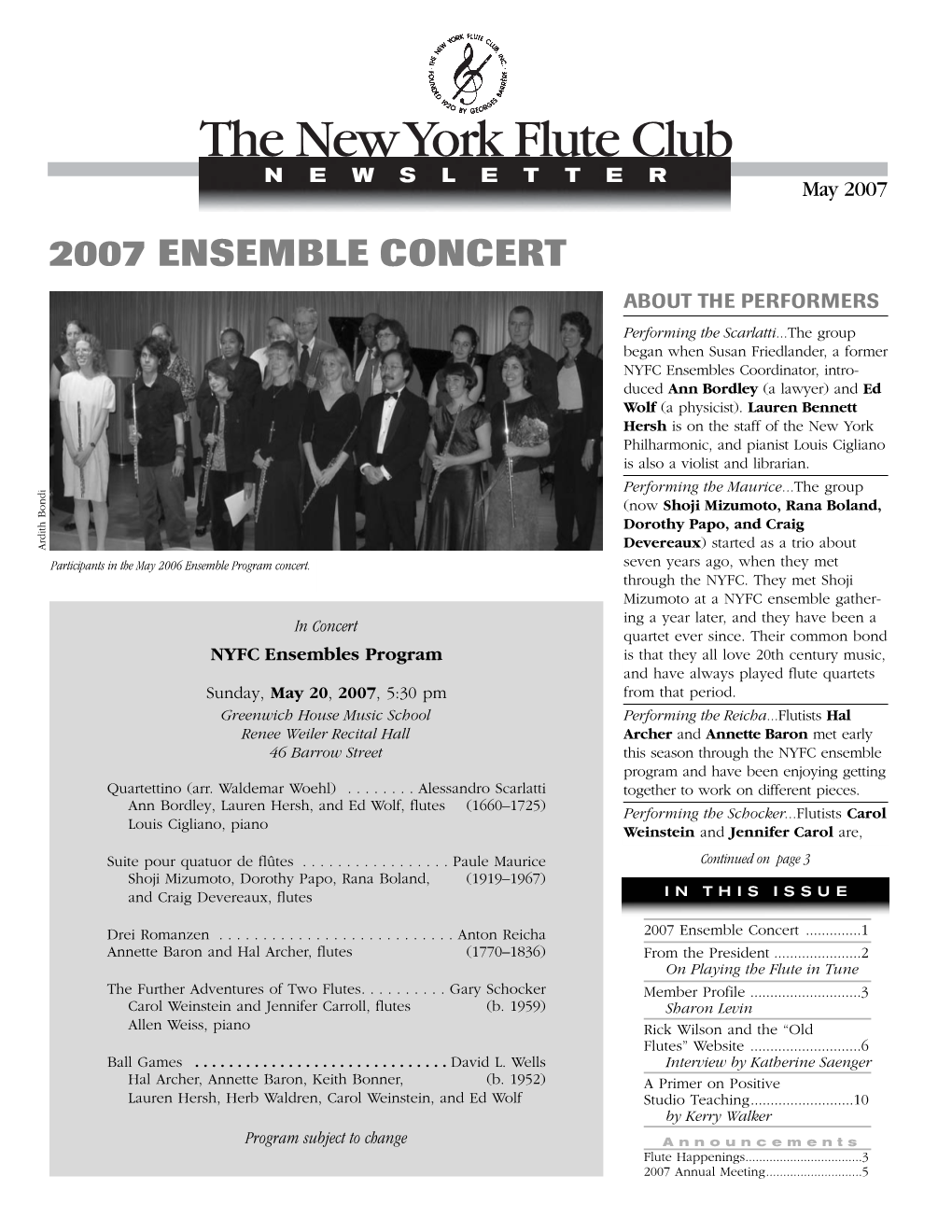 2007 Ensemble Concert About the Performers