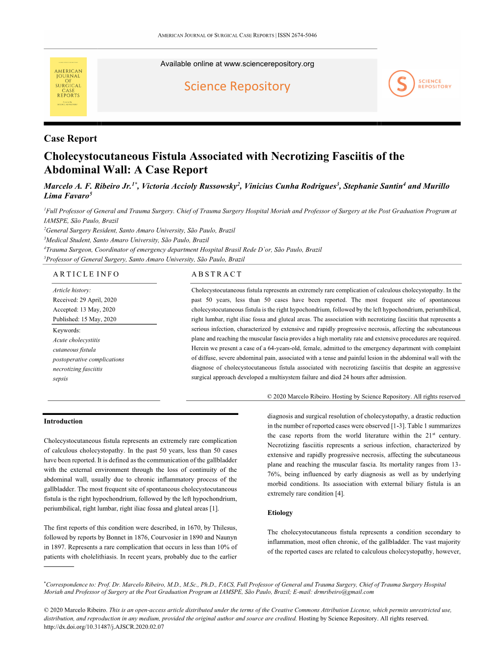 Cholecystocutaneous Fistula Associated with Necrotizing Fasciitis of the Abdominal Wall: a Case Report Marcelo A