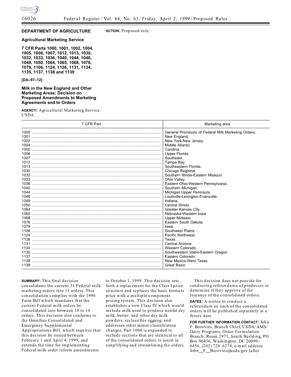 Federal Register/Vol. 64, No. 63/Friday, April 2, 1999/Proposed