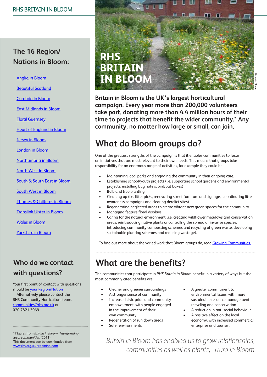 See Exhibitor Information for the RHS Britain in Bloom