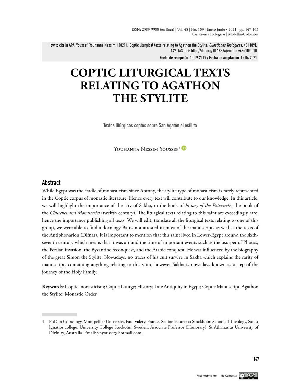 Coptic Liturgical Texts Relating to Agathon the Stylite