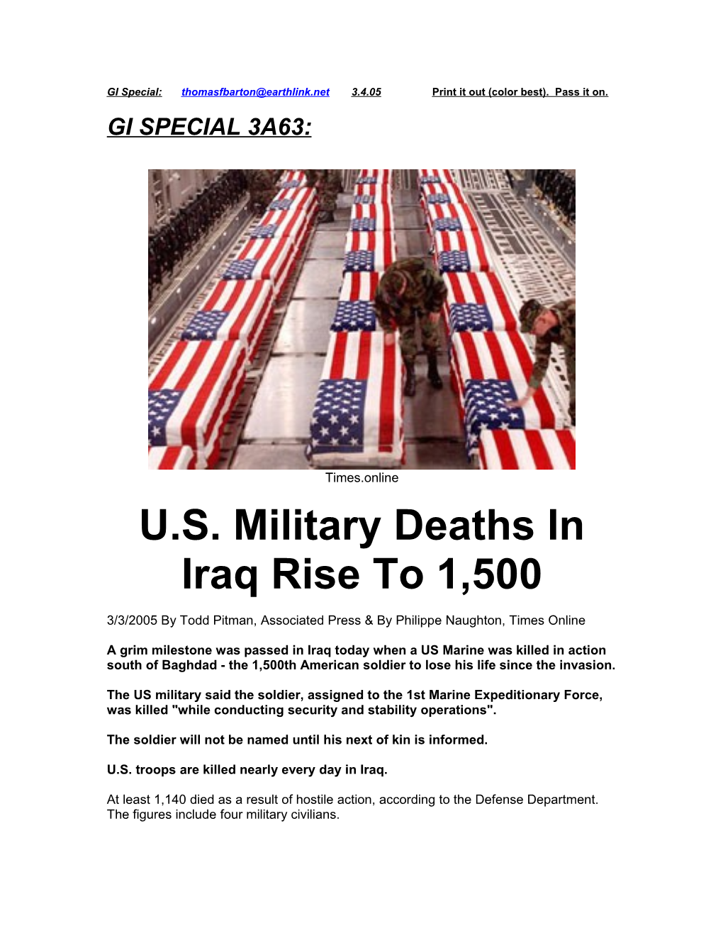 U.S. Military Deaths in Iraq Rise to 1,500