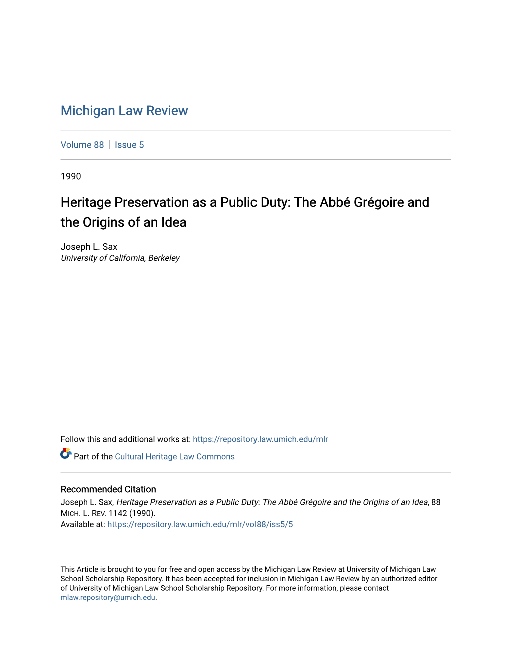 Heritage Preservation As a Public Duty: the Abbé Grégoire and the Origins of an Idea