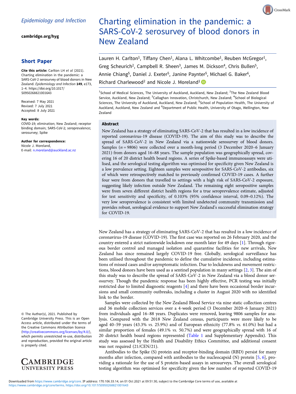 This Is an Accepted Manuscript for Epidemiology & Infection. Subject To