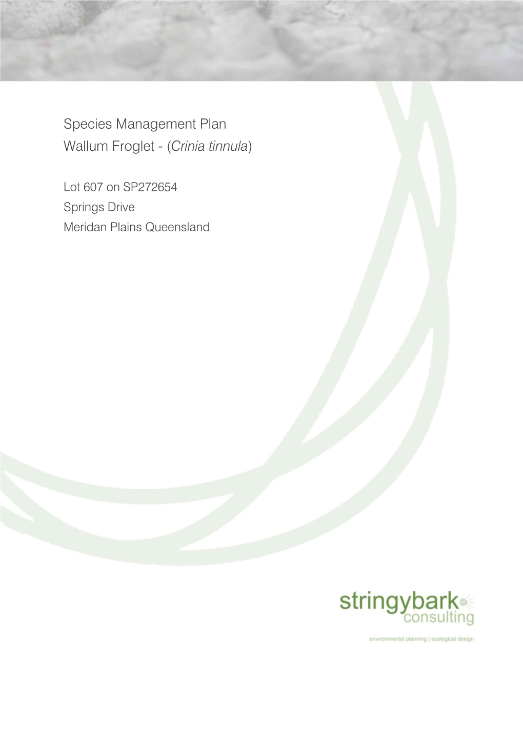 Species Management Plan Wallum Froglet - (Crinia Tinnula )
