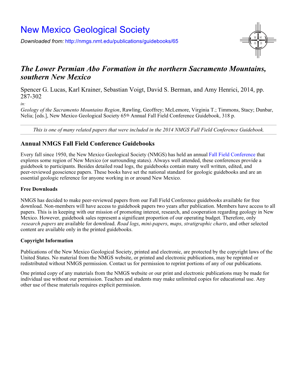 The Lower Permian Abo Formation in the Northern Sacramento Mountains, Southern New Mexico Spencer G