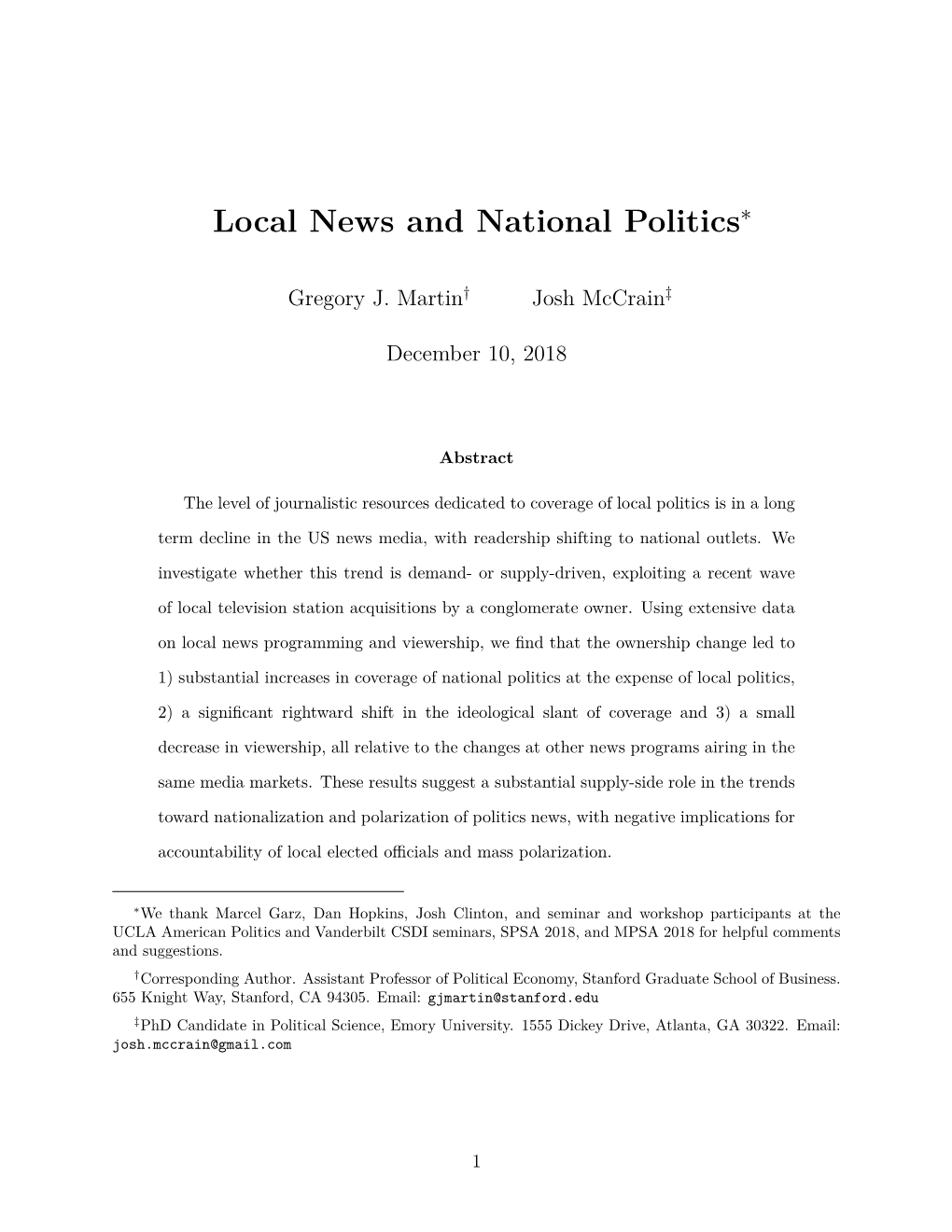 Local News and National Politics∗