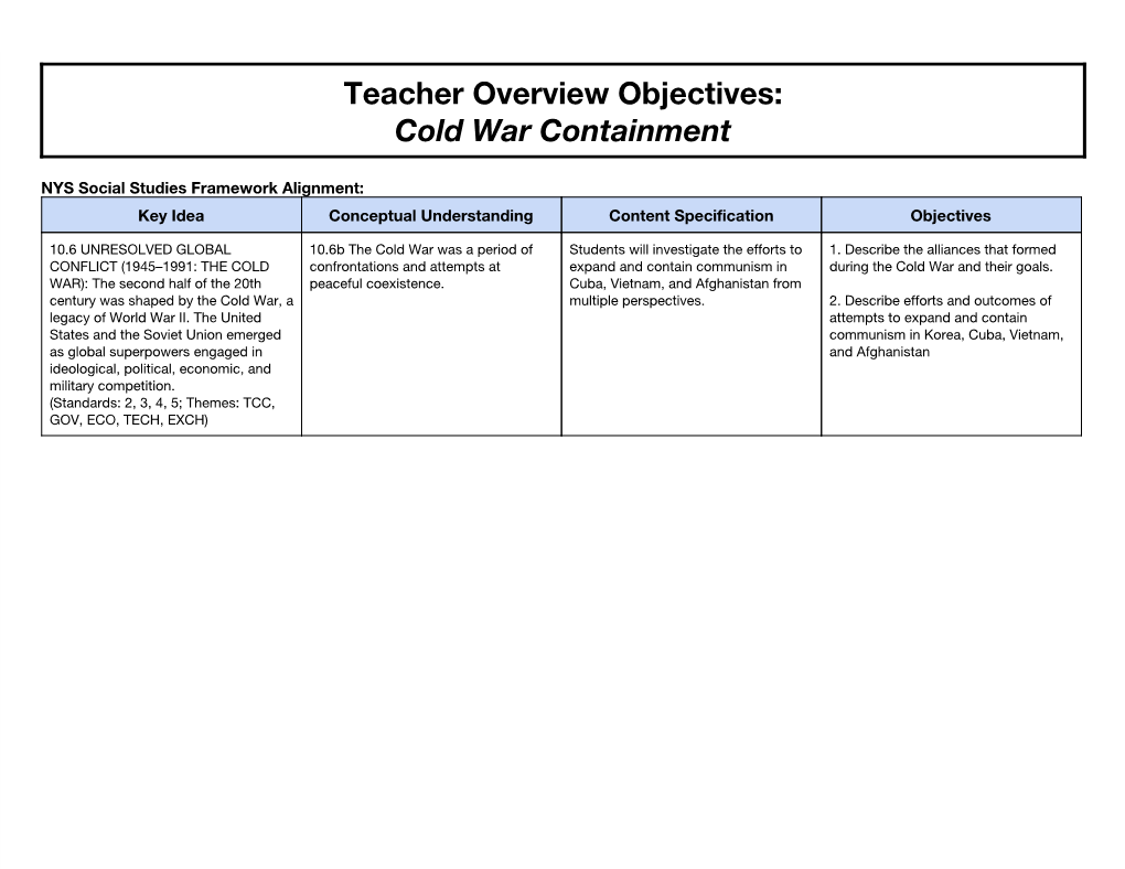 Teacher Overview Objectives: Cold War Containment