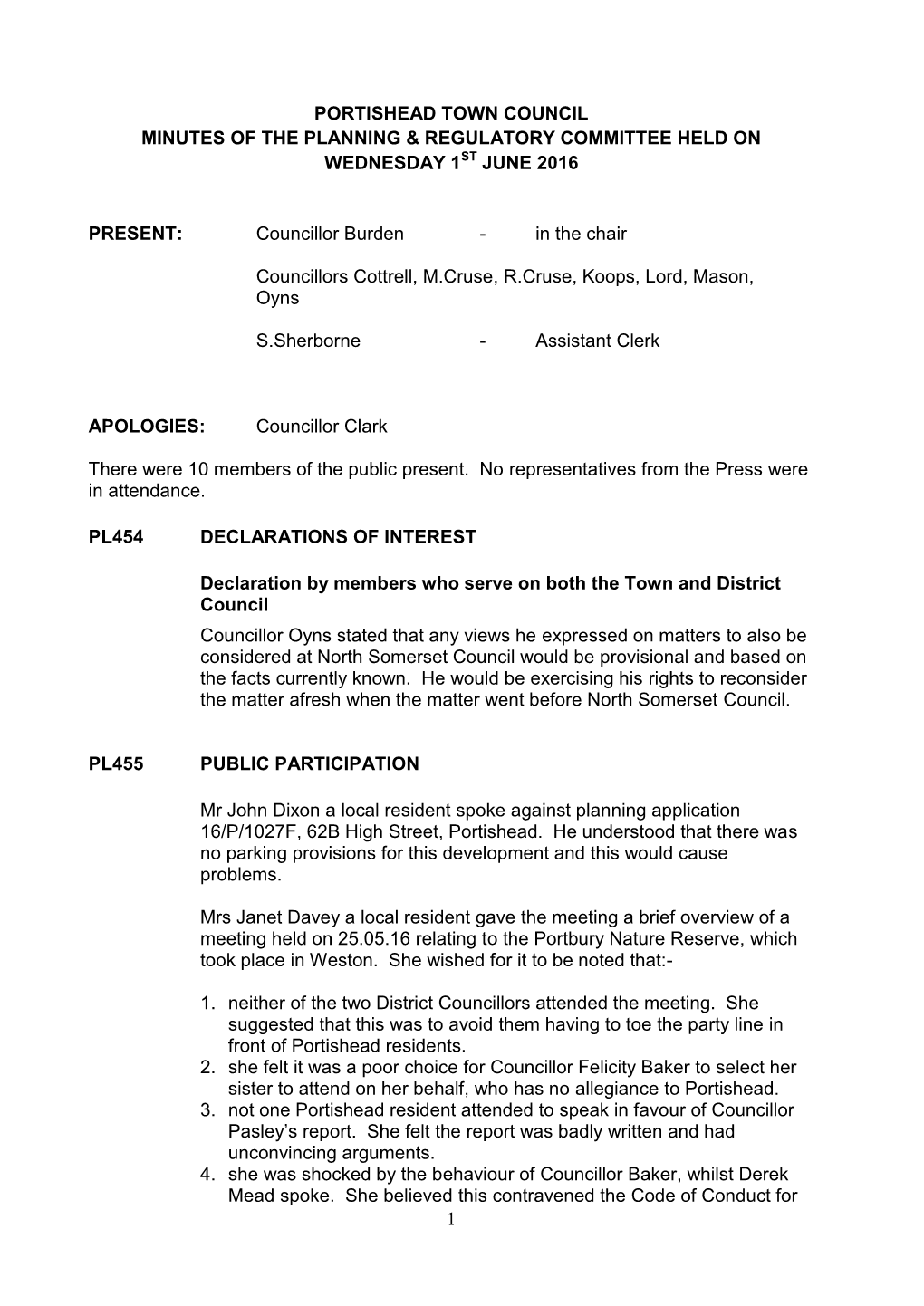 1 Portishead Town Council Minutes of the Planning