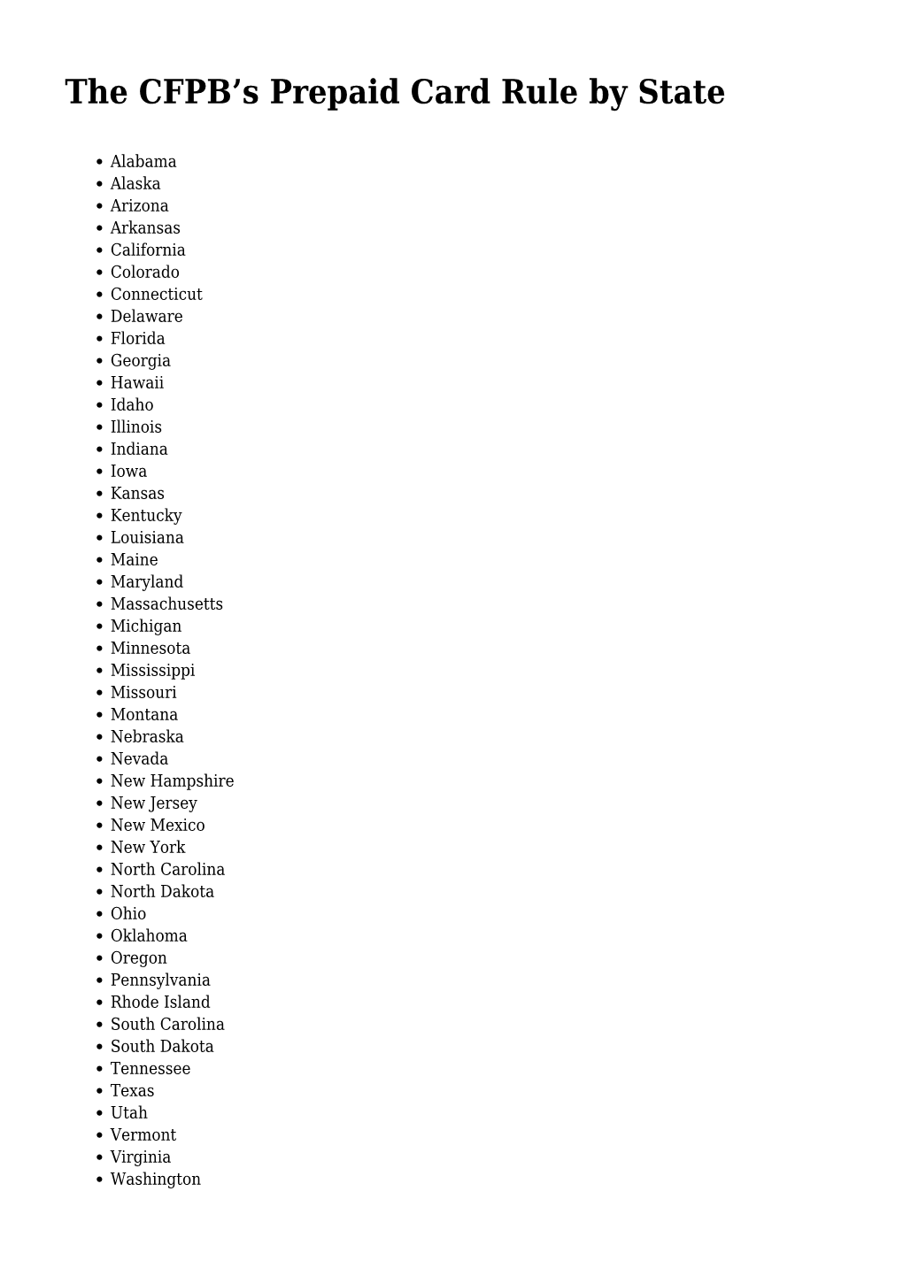 The CFPB's Prepaid Card Rule by State,NCLC Digital Library Usability