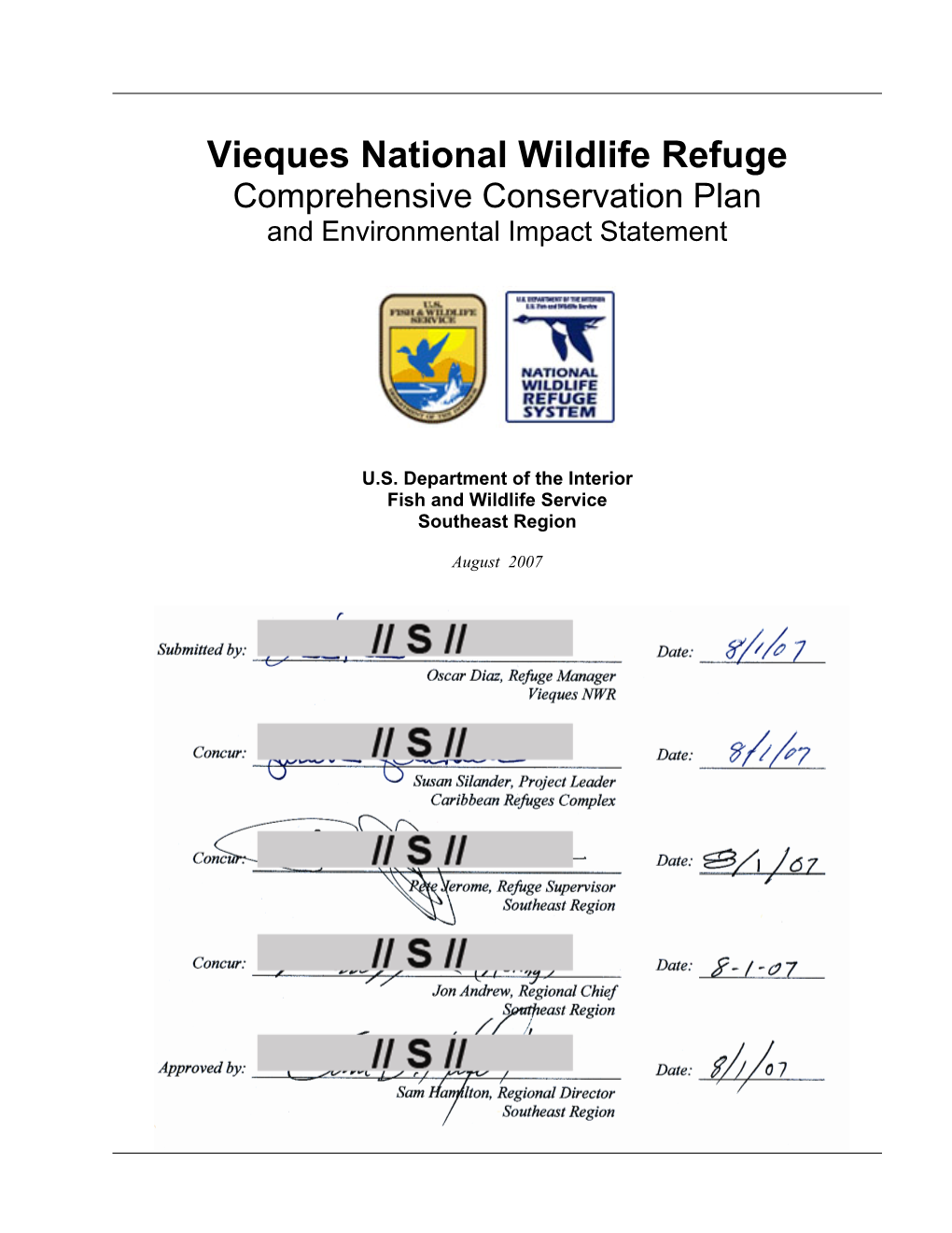 Vieques National Wildlife Refuge Comprehensive Conservation Plan and Environmental Impact Statement