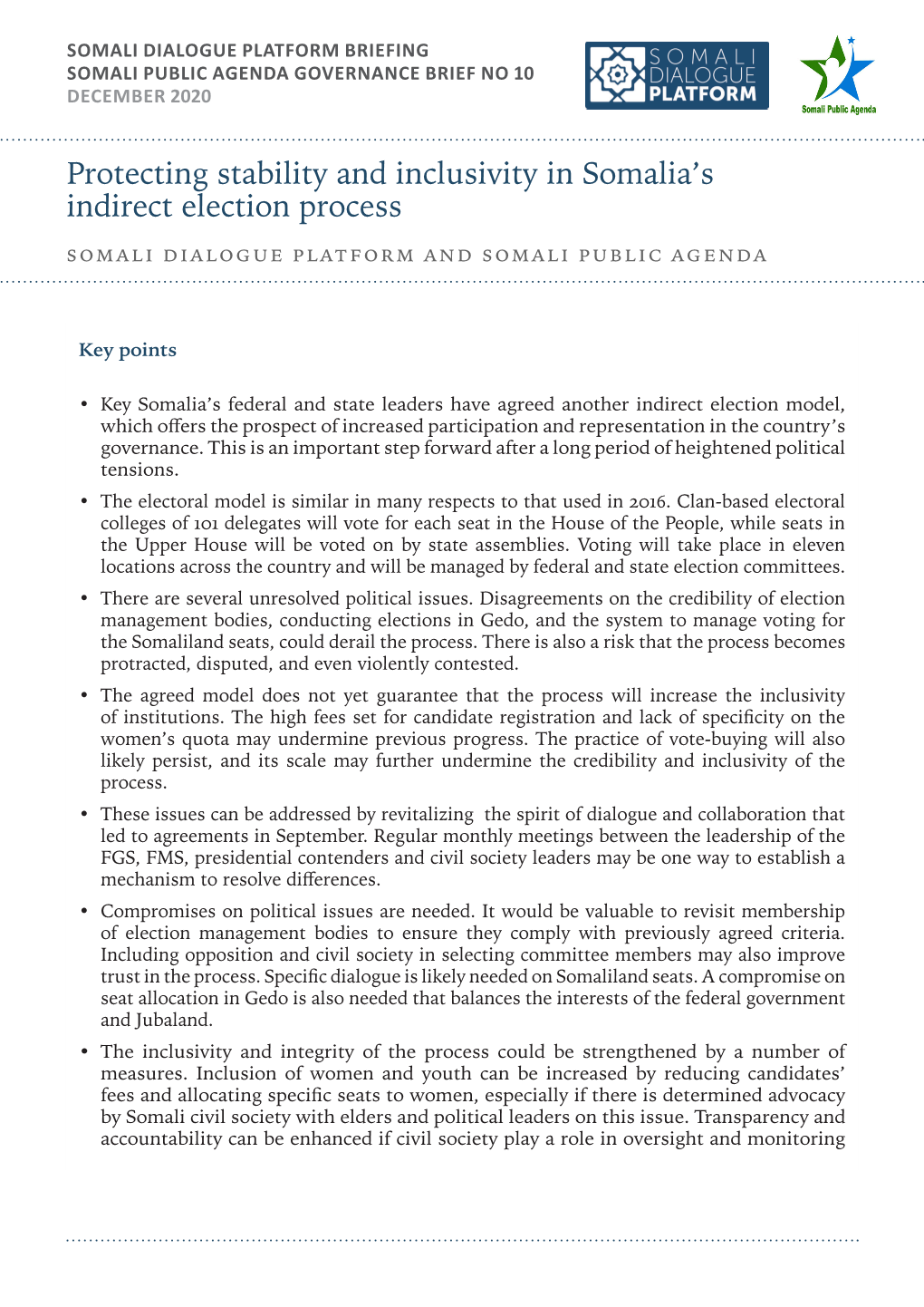 Protecting Stability and Inclusivity in Somalia's Indirect Election Process