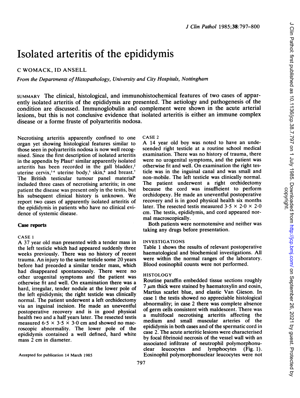 Isolated Arteritis of the Epididymis