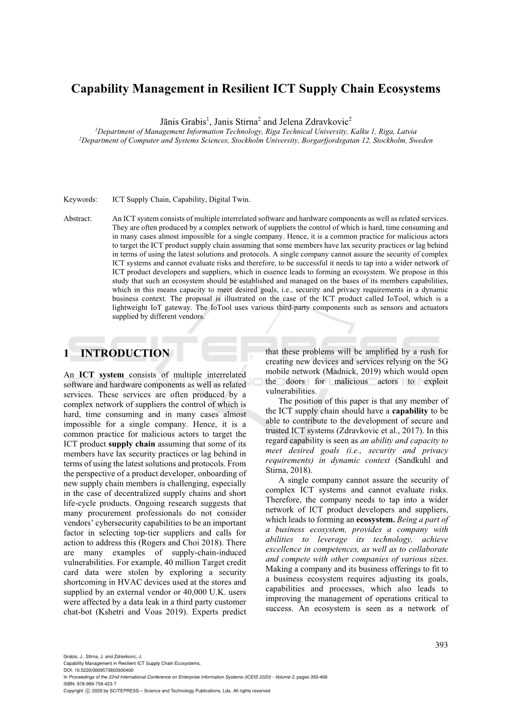 Capability Management in Resilient ICT Supply Chain Ecosystems