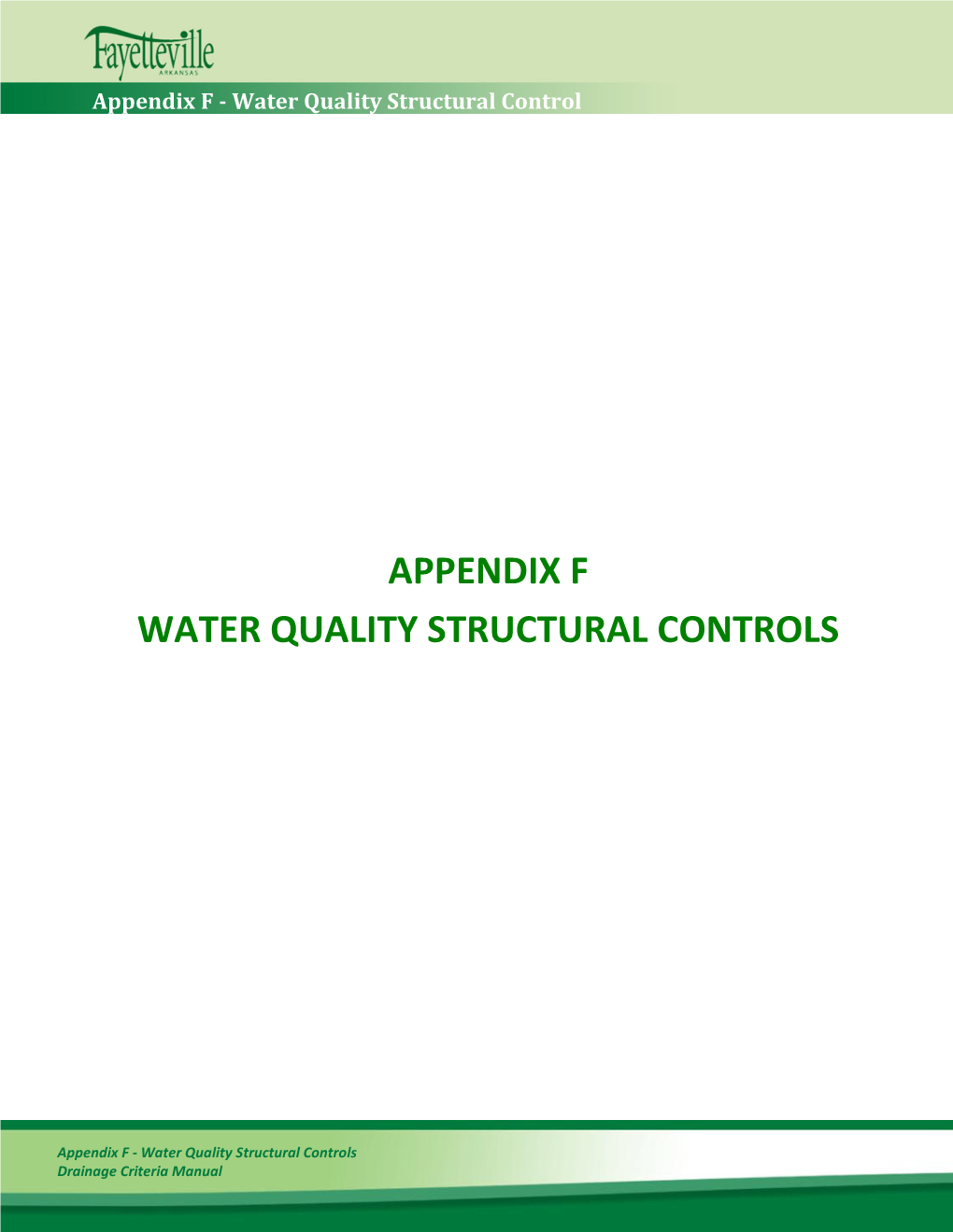 Appendix F Water Quality Structural Controls
