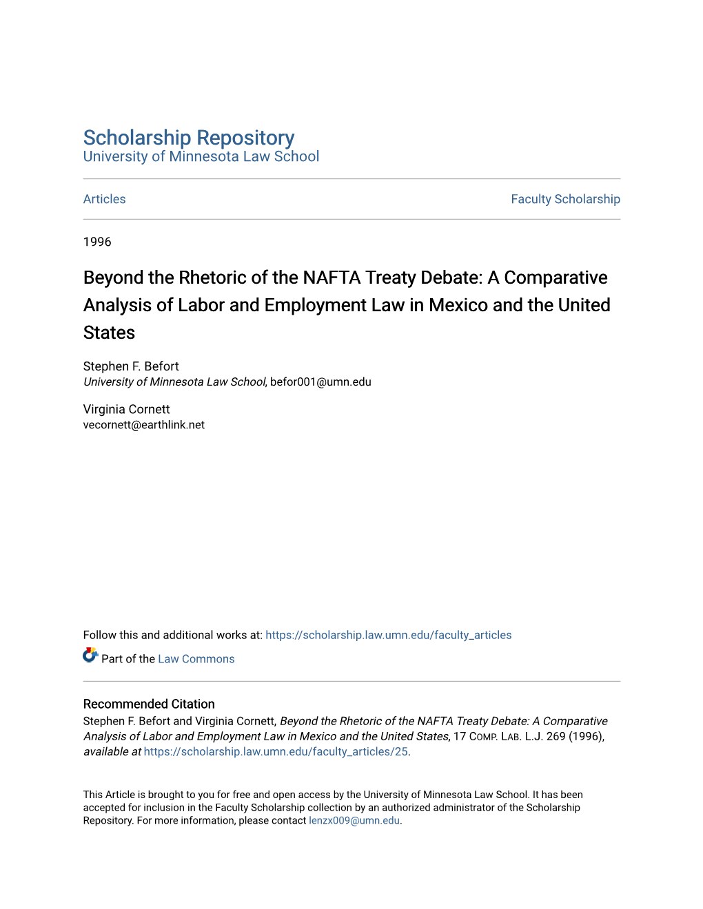 A Comparative Analysis of Labor and Employment Law in Mexico and the United States