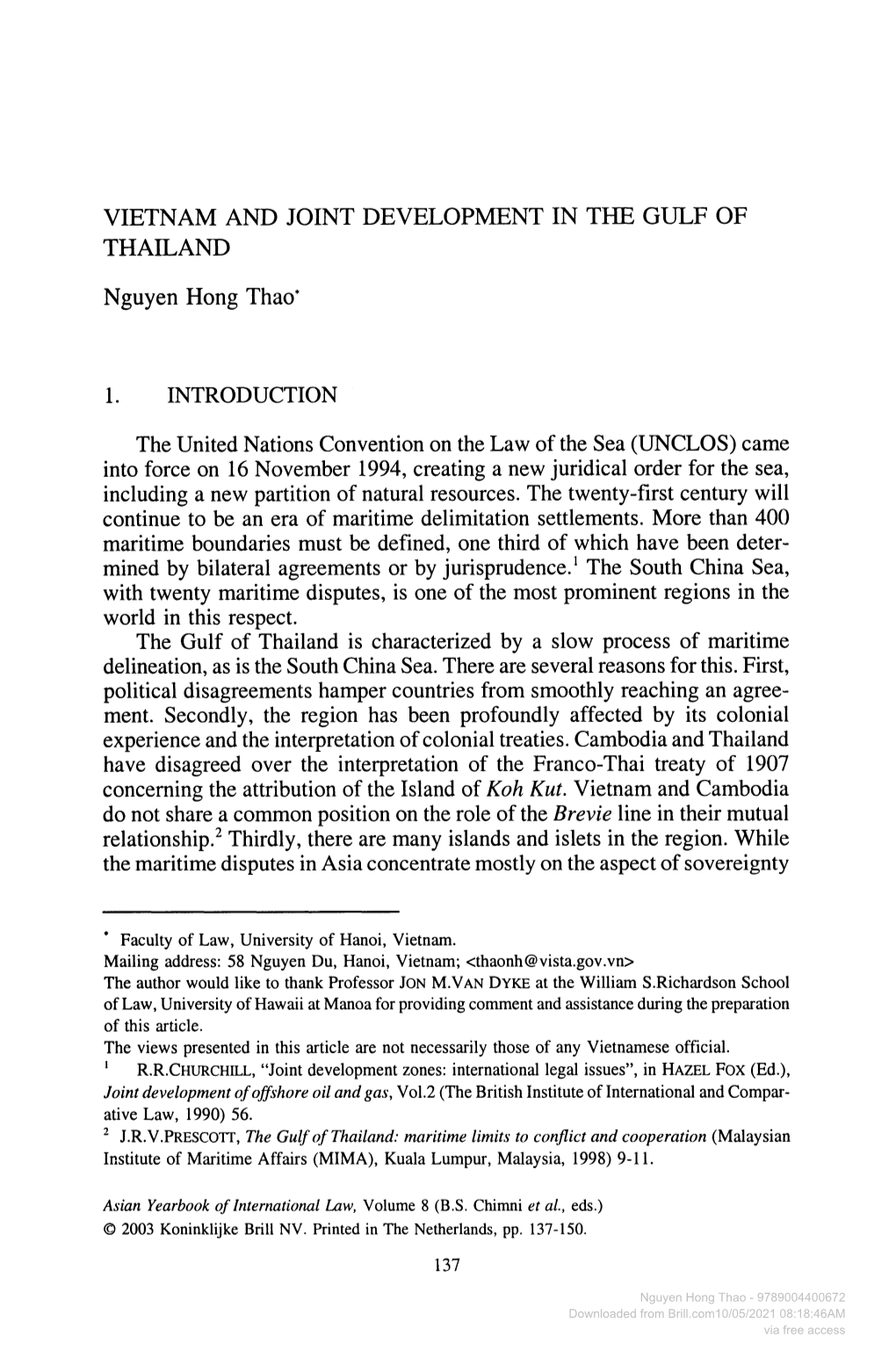 Vietnam and Joint Development in the Gulf of Thailand