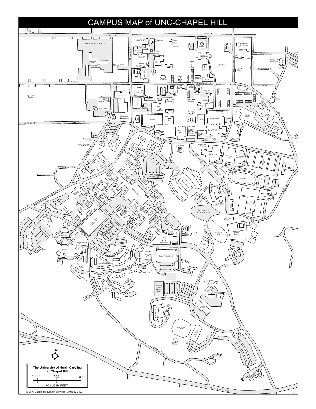 CAMPUS MAP of UNC-CHAPEL HILL E Office & K University Dist