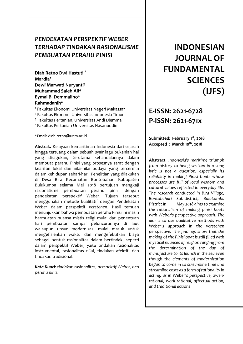 Indonesian Journal of Fundamental Sciences (Ijfs)