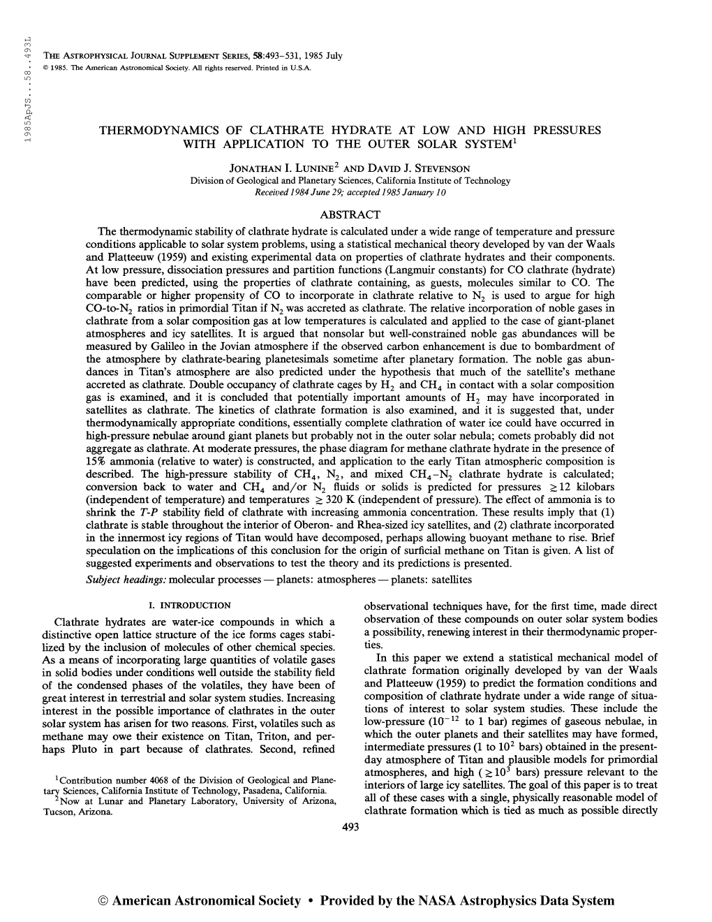 The Astrophysical Journal Supplement Series, 58:493-531