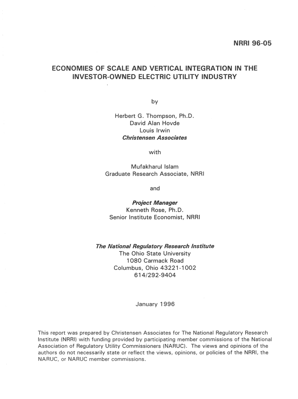 Nrr196-05 Economies of Scale and Vertical Integration In