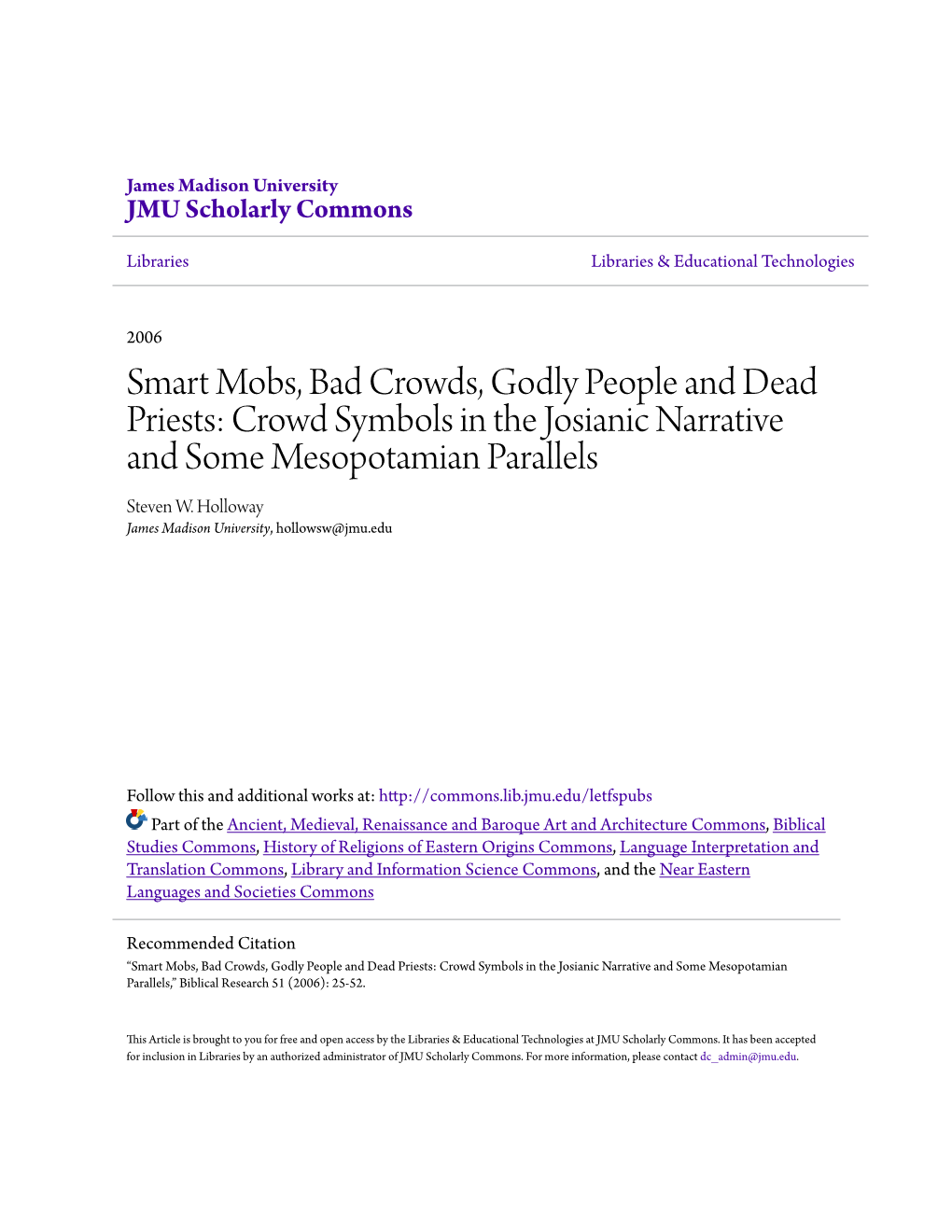 Crowd Symbols in the Josianic Narrative and Some Mesopotamian Parallels Steven W