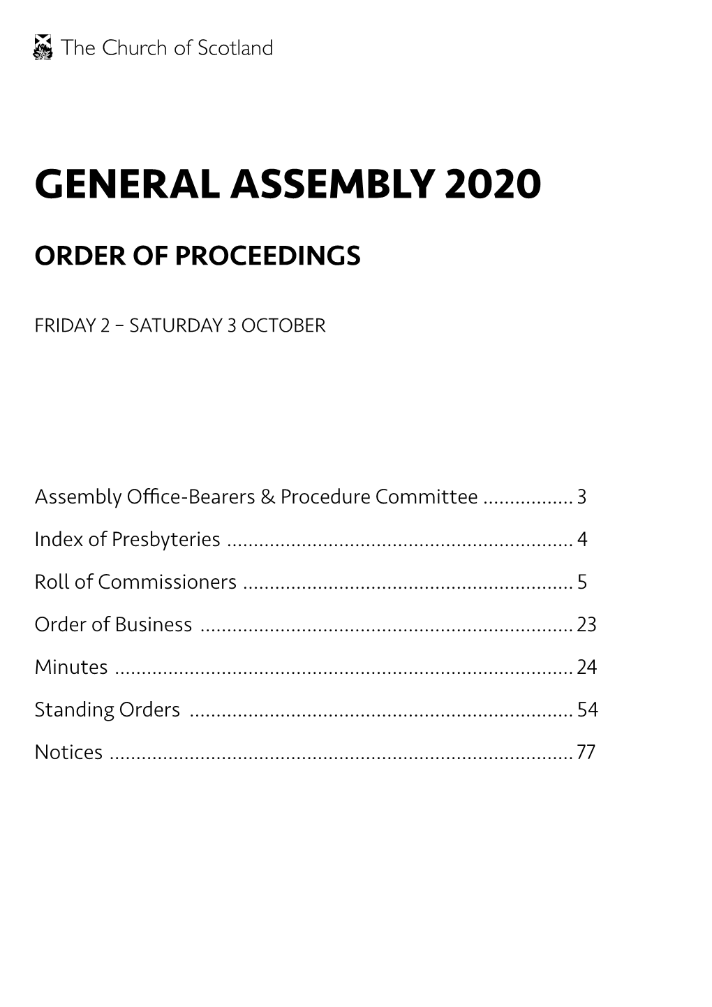 General Assembly 2020 Order of Proceedings