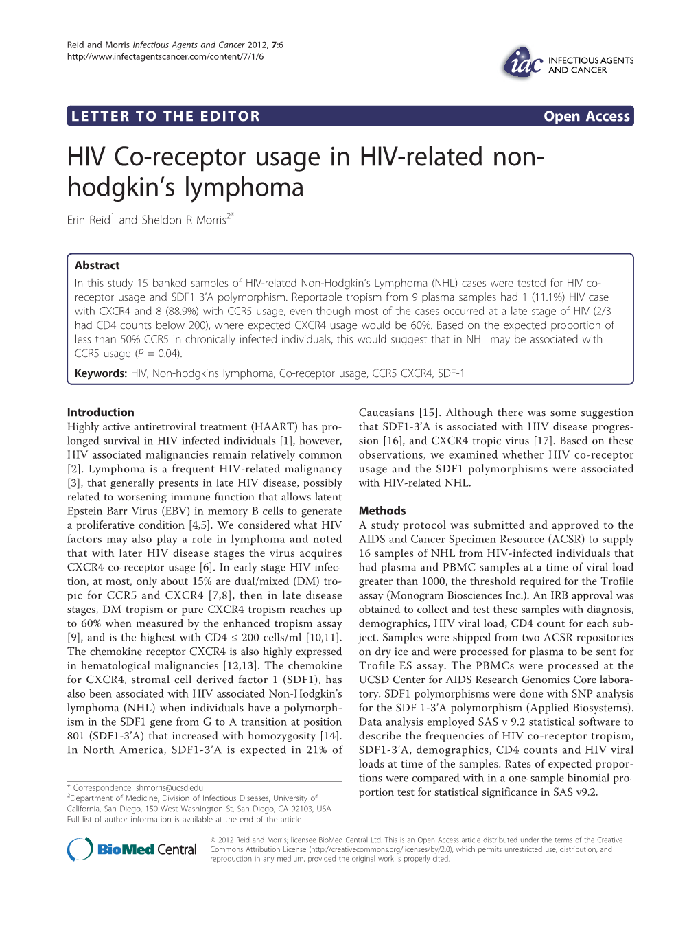 HIV Co-Receptor Usage in HIV-Related Non- Hodgkinls Lymphoma