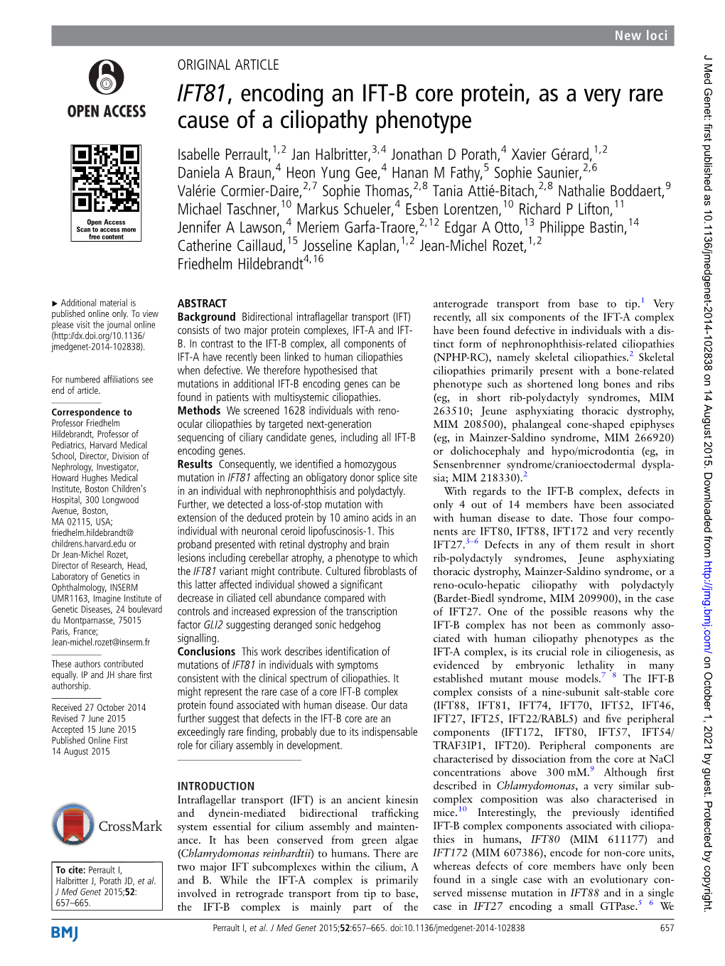 IFT81, Encoding an IFT-B Core Protein, As a Very Rare Cause of A