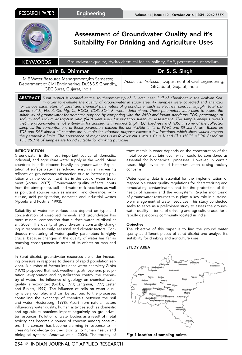 Assessment of Groundwater Quality and It's Suitability for Drinking And