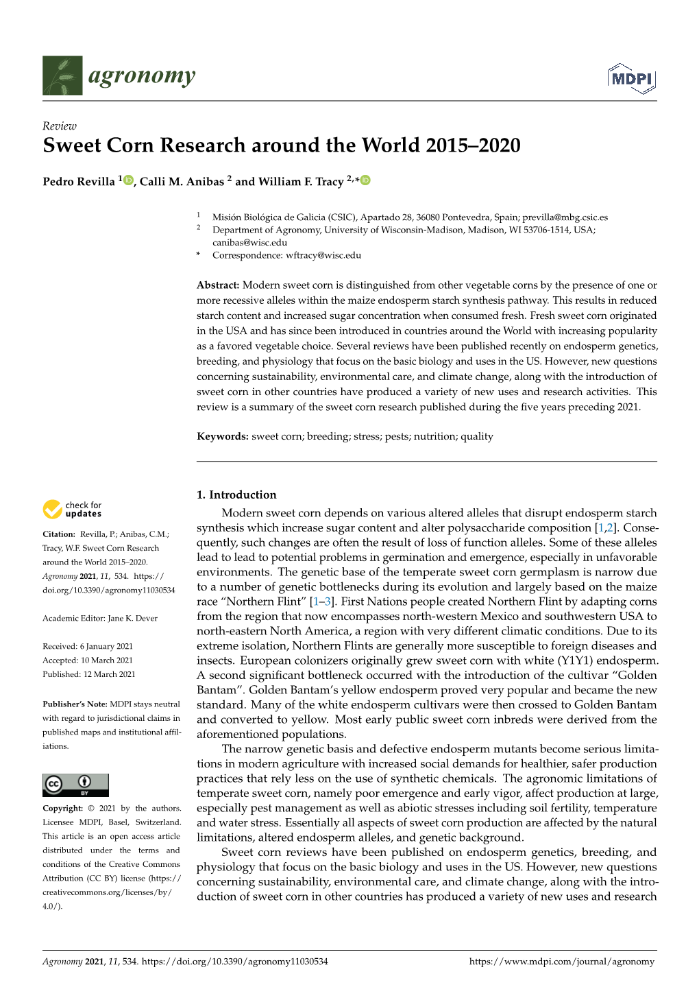 Sweet Corn Research Around the World 2015–2020