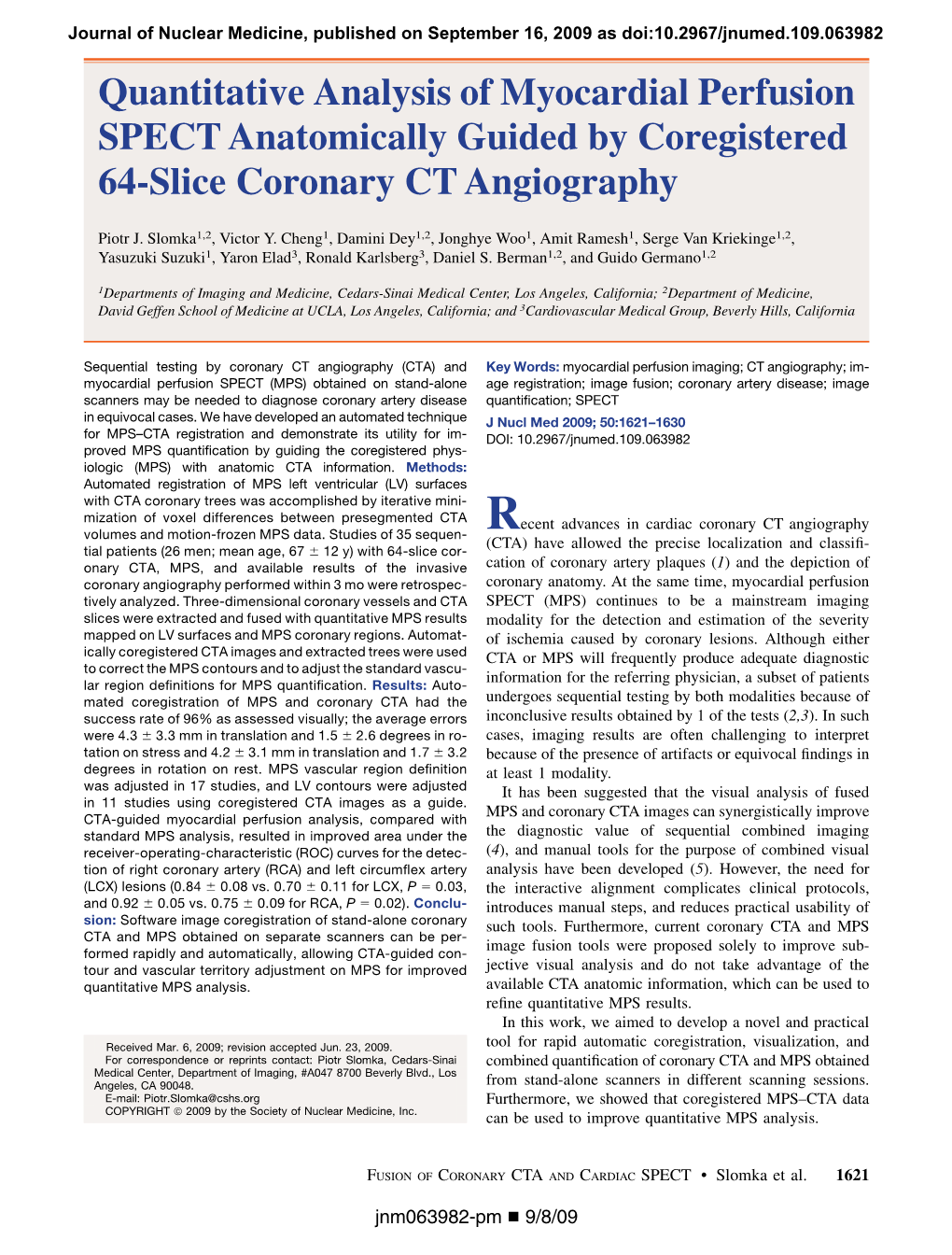 Quantitative Analysis of Myocardial Perfusion SPECT Anatomically Guided by Coregistered 64-Slice Coronary CT Angiography