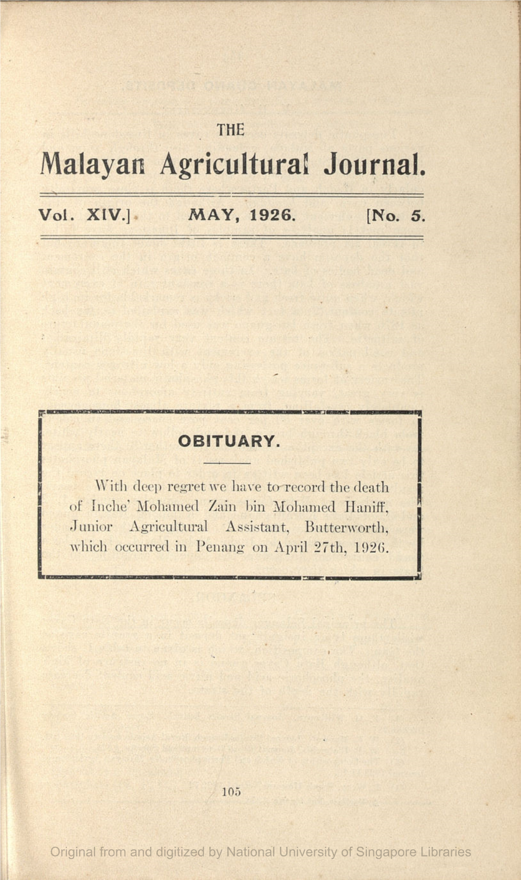 Malayan Agricultural Journal, Vol.14, No.5