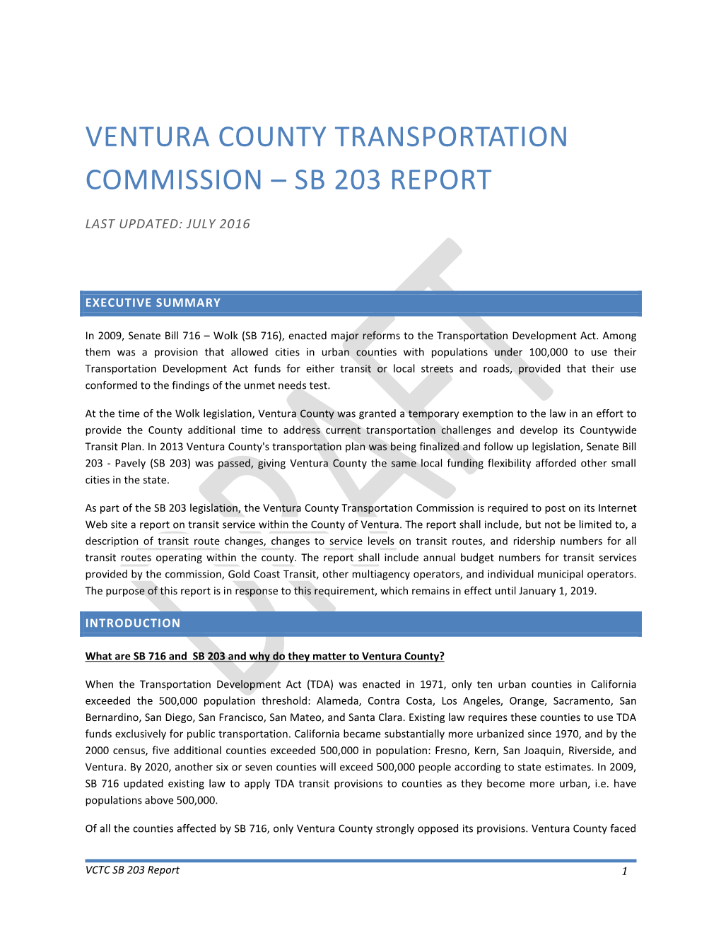 Ventura County Transportation Commission – Sb 203 Report