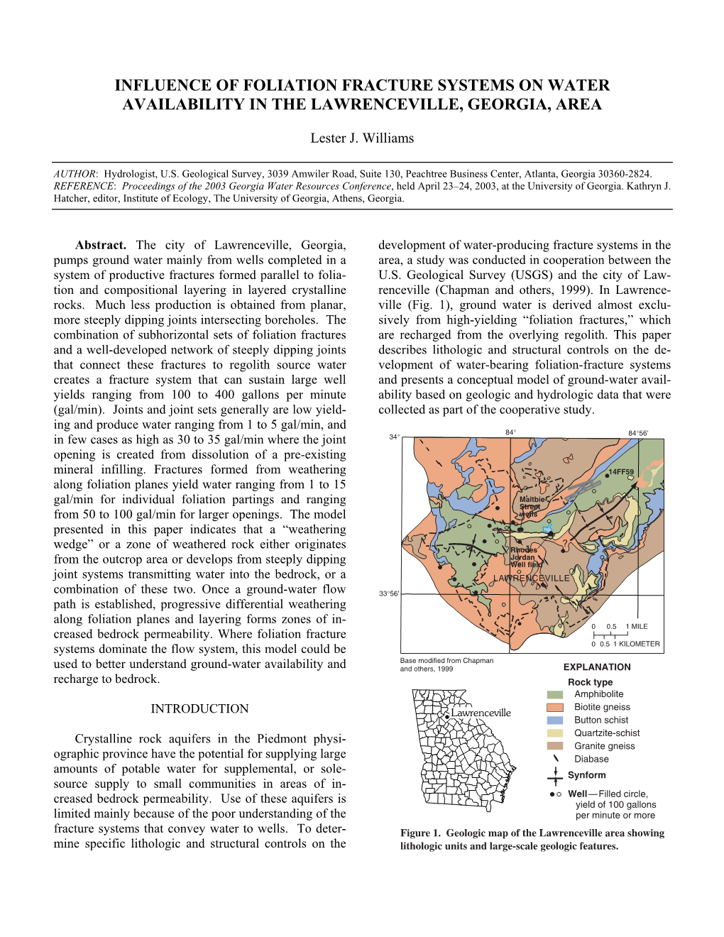 Influence of Foliation Fracture Systems on Water Availability in the Lawrenceville, Georgia, Area