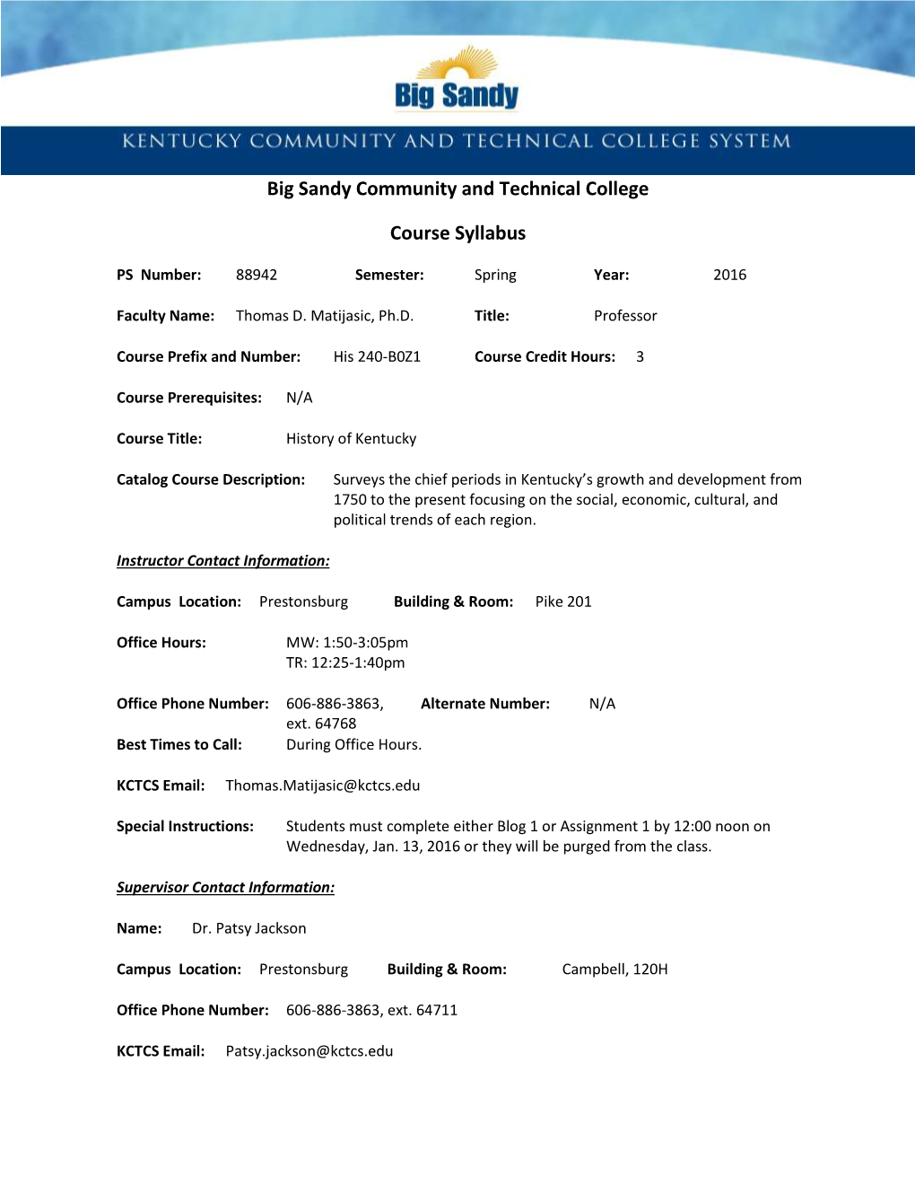 Big Sandy Community and Technical College Course Syllabus