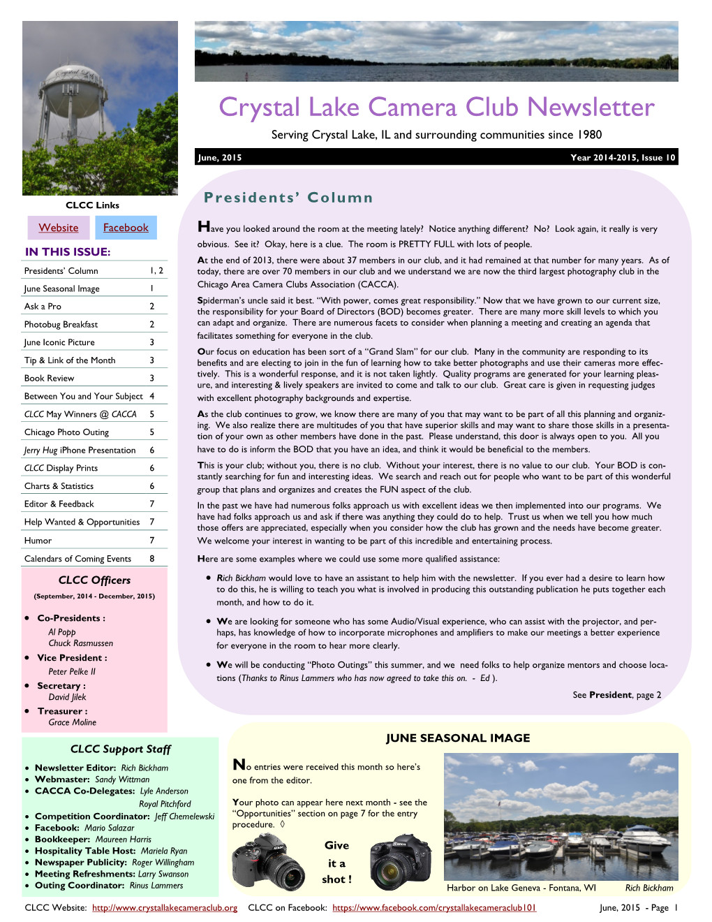 Crystal Lake Camera Club Newsletter Serving Crystal Lake, IL and Surrounding Communities Since 1980