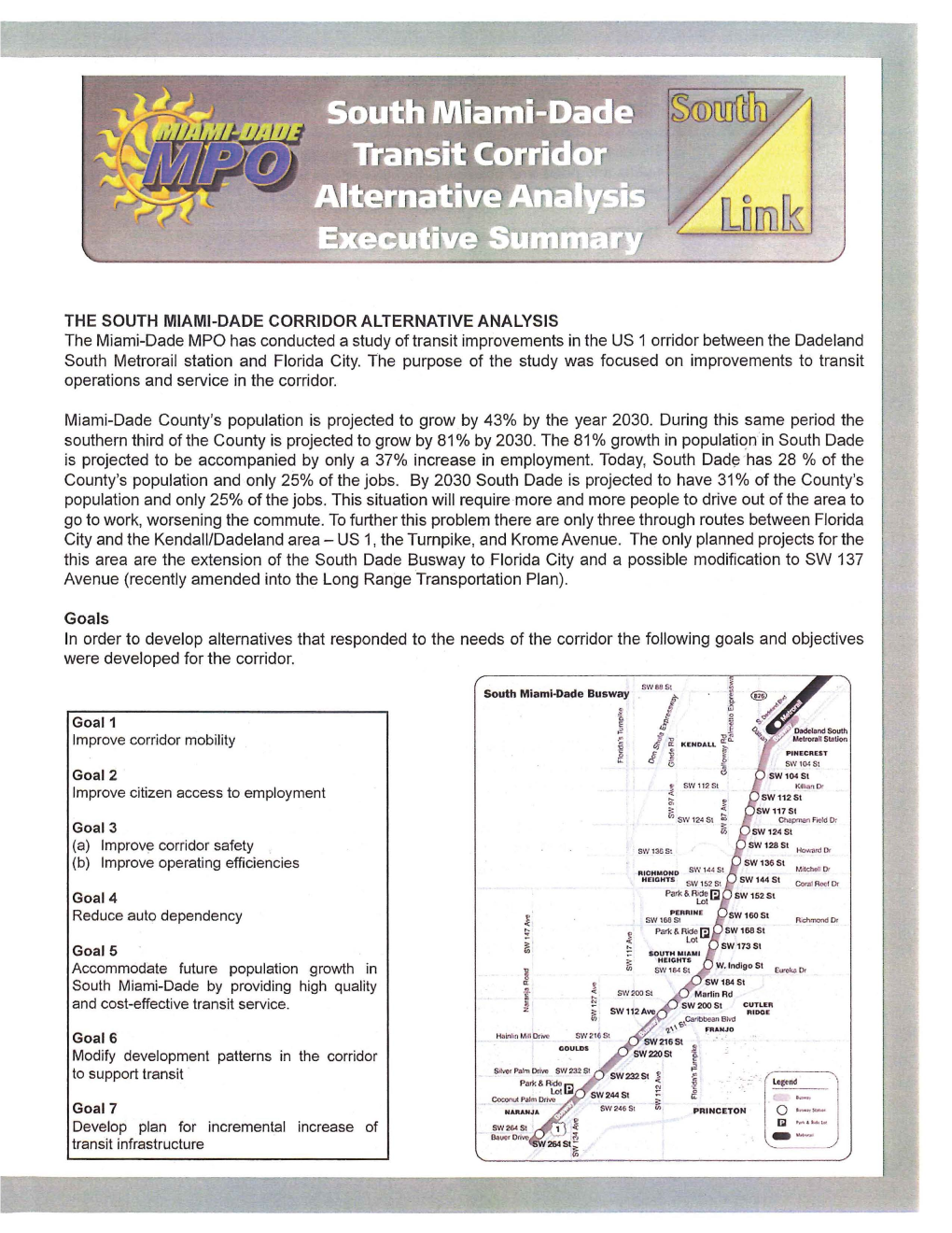 South Miami-Dade Transit Corridor Alternative Analysis Executive